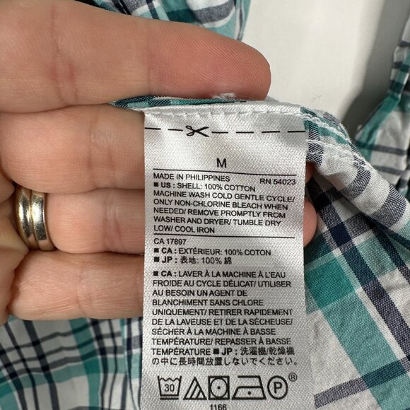 2/$30 Banana Republic Poplin Softwash Classic Plaid Shirt Green Blue #BAG2 - Picture 7 of 8